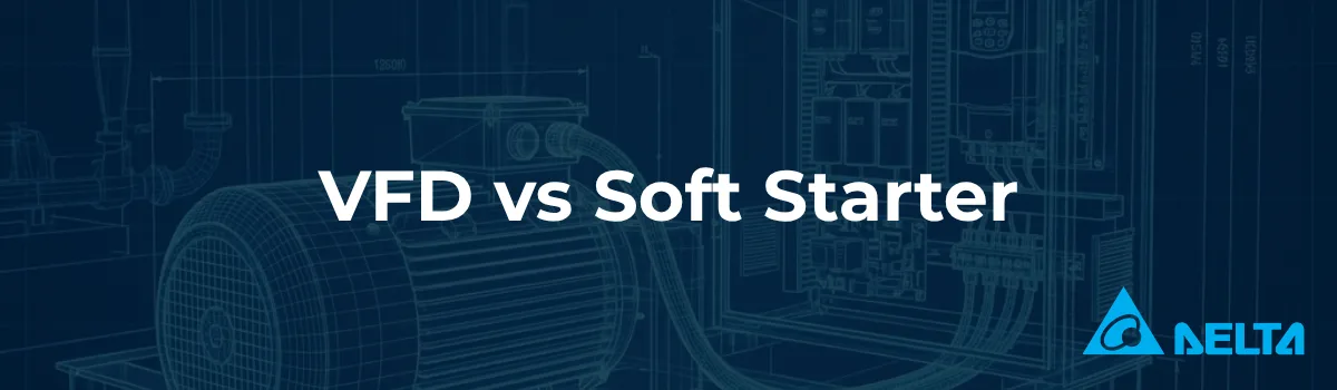 Variable speed drive and soft starter comparison graphic.