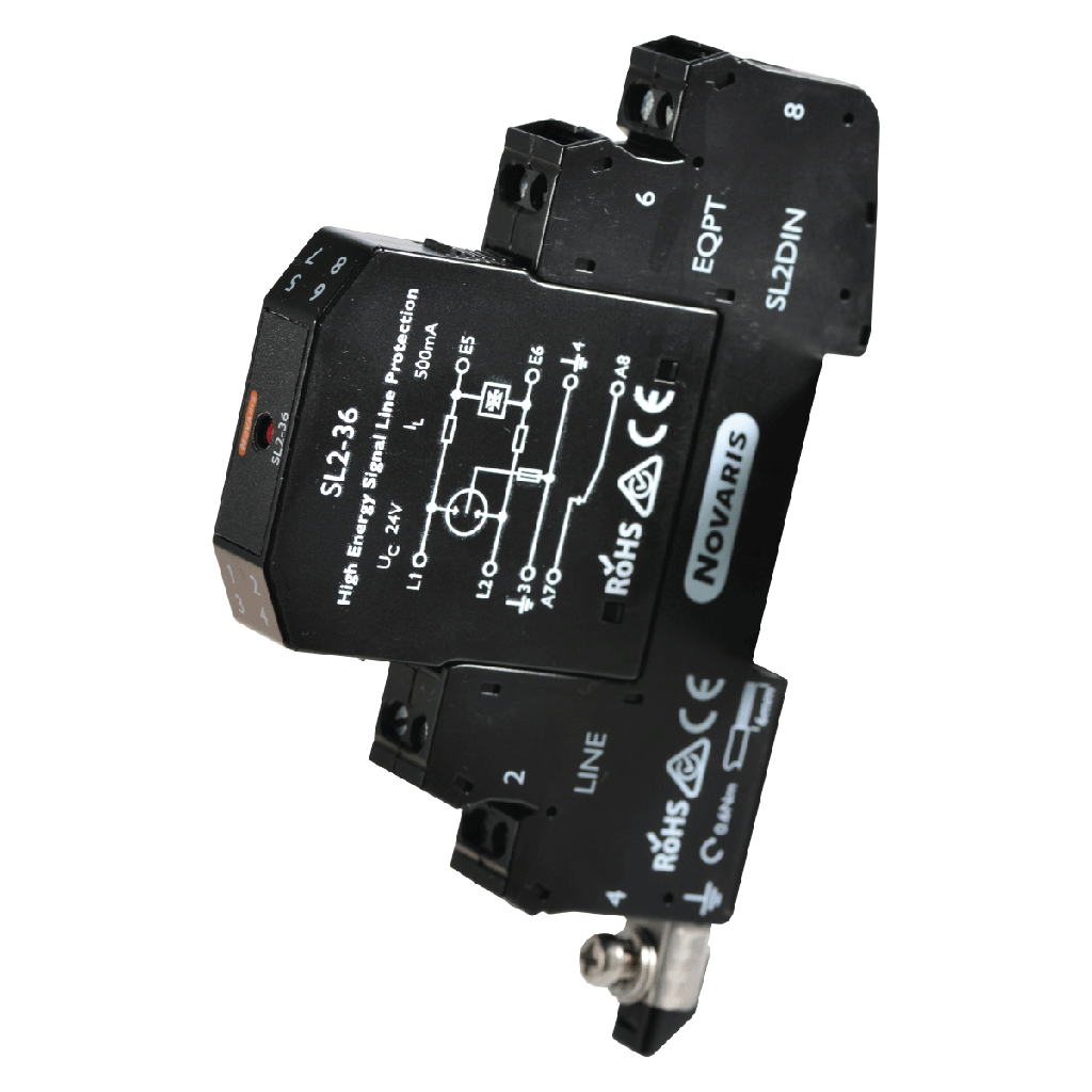 [SL2-36] Signal Surge Protector 36V, 500mA, 20kA 1 Pair c/w Base and alarm output
