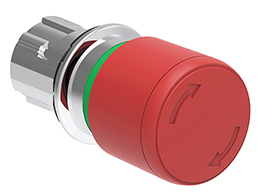 Platinum Metal 30mm Mushroom Latching Turn-Release Pushbutton Red ISO 13850