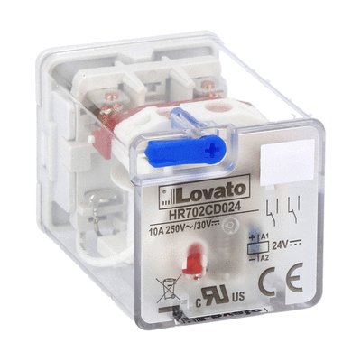 [HR702CD024] Relay Industrial 8 Pin Plug In 2CO 10A 24VDC Coil (with LED and Button)