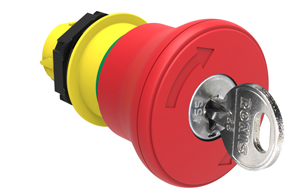 Platinum Plastic 40mm Mushroom Latching Key Release Pushbutton Red